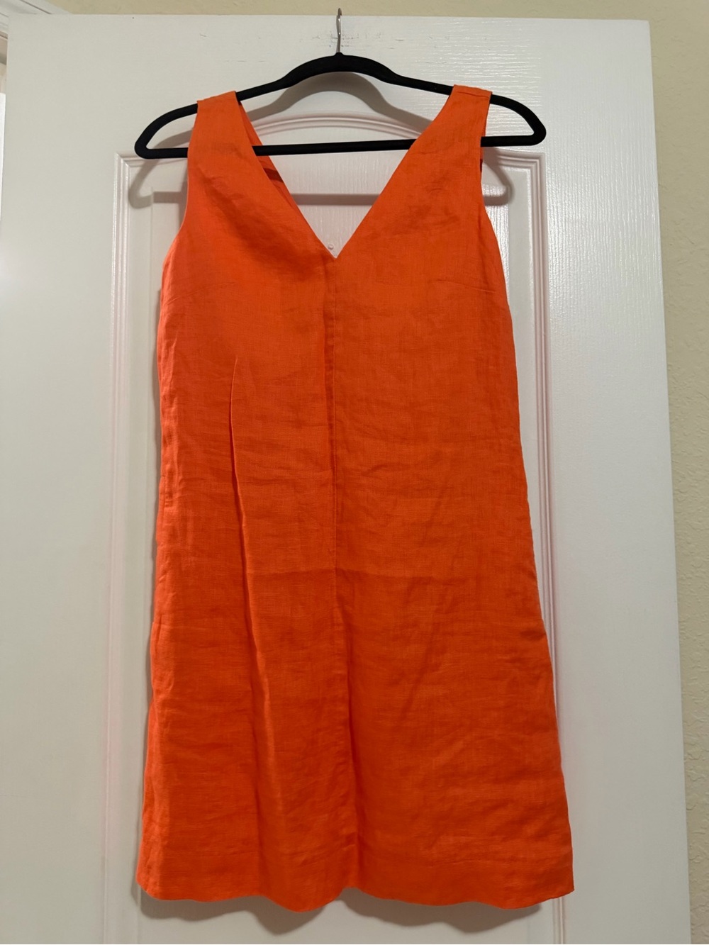 J. Crew Bright Orange V-Neck Linen Shift Dress